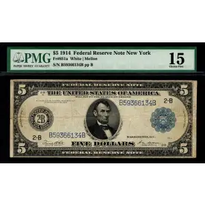 $5 1914 Blue Seal Federal Reserve Notes 851A