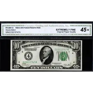 $10 1928-A. Green Seal Small Size $10 Federal Reserve Notes 2001-D