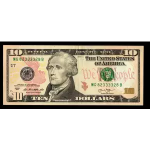 $10 2013 Treasury seal. Small Size $10 Federal Reserve Notes 2042-G