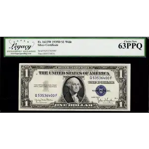 $1 1935-D blue seal. Small Silver Certificates 1613W