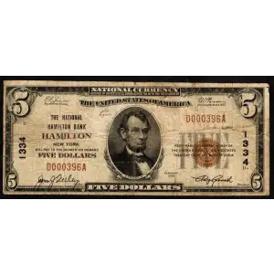 $5 1929 Small brown seal Small National Bank Notes 1800-1