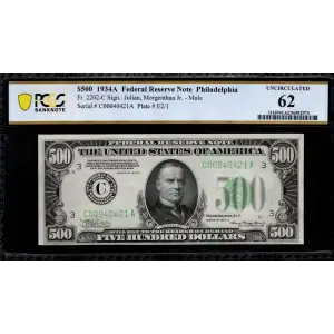 $500 1934-A.  High Denomination Notes 2202-C