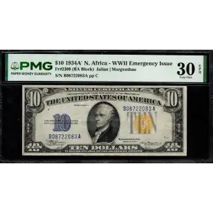$10 1934-A yellow seal Emergency Notes Issued During WW2 2309