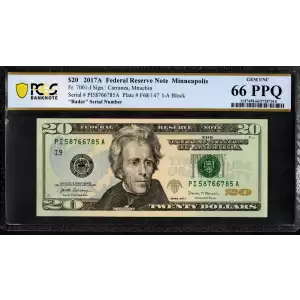 $20 2017-A FRN RADAR 375-22-573 HIGH GRADE PCGS Superb Gem 68PPQ