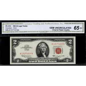 $2 1963 red seal. Small Legal Tender Notes 1513