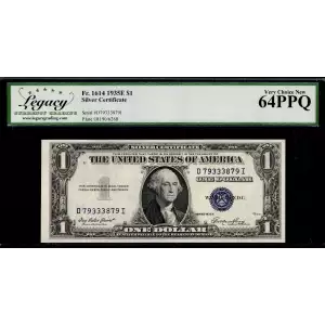 $1 1935-E blue seal. Small Silver Certificates 1614