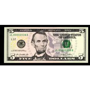$5 2009  Small Size $5 Federal Reserve Notes 1994-L
