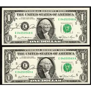 1981 $1 CONSEC PAIR:E04050568A + E04050569A