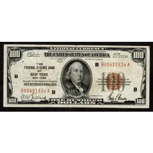 $100 1929 brown seal Small Federal Reserve Bank Notes 1890-B