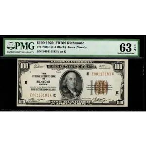 $100 1929 brown seal Small Federal Reserve Bank Notes 1890-E