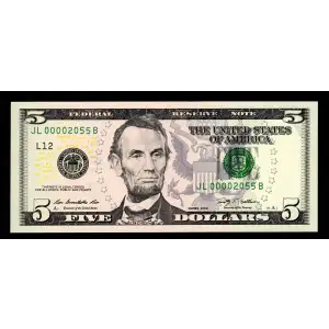 $5 2009  Small Size $5 Federal Reserve Notes 1994-L