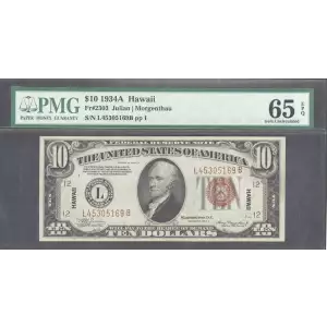 $10 1934-A brown seal Emergency Notes Issued During WW2 2303