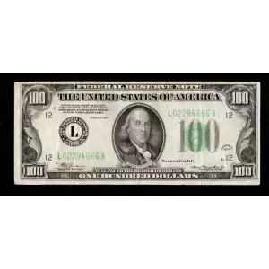 $100 1934 light Green seal. Small Size $100 Federal Reserve Notes 2152-L (2)