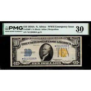 $10 1934-A yellow seal Emergency Notes Issued During WW2 2309* (2)