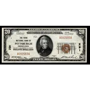 $20 1929 small brown seal. Small National Bank Notes 1802-1