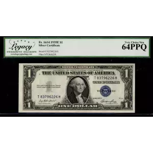 $1 1935-E blue seal. Small Silver Certificates 1614