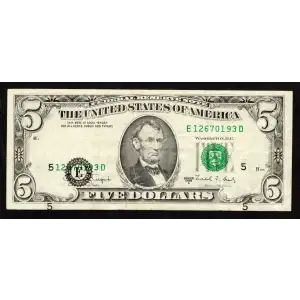 $5 1988-A.  Small Size $5 Federal Reserve Notes 1980-E