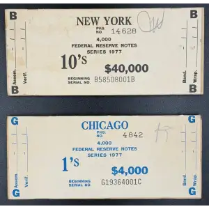 $1 and $10 1977 BEP WOODEN BRICK LABELS Chicago + New York 4,000 Notes