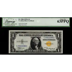 $1 1935-A yellow seal Emergency Notes Issued During WW2 2306