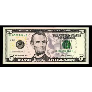 $5 2009  Small Size $5 Federal Reserve Notes 1994-L