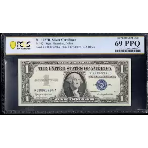 $1 1957-B blue seal. Small Silver Certificates 1621 (2)