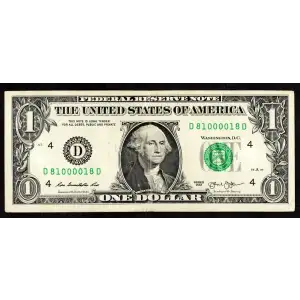 $1 2013 Green seal. Small Size $1 Federal Reserve Notes 3001-D