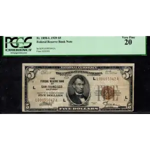 $5 1929 brown seal Small Federal Reserve Bank Notes 1850-L (2)