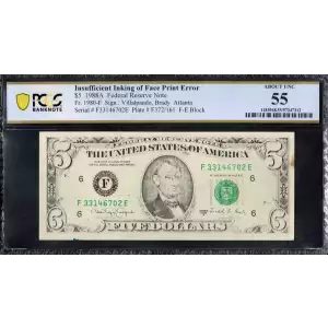 $5 1988-A.  Small Size $5 Federal Reserve Notes 1980-F