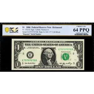 $1 2006 Green seal. Small Size $1 Federal Reserve Notes 1932-E