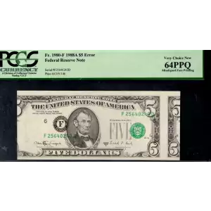 $5 1988-A.  Small Size $5 Federal Reserve Notes 1980-F