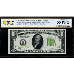 $10 1928-B. Exists with both light and dark Green seals Small Size $10 Federal Reserve Notes 2002-G
