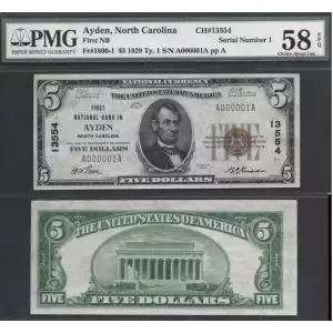 $5 1929 Small brown seal Small National Bank Notes 1800-1
