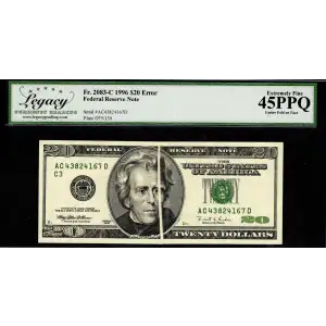 $20 1996 blue-Green seal. Small Size $20 Federal Reserve Notes 2083-C