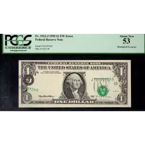$1 1995 Green seal. Small Size $1 Federal Reserve Notes 1922-J