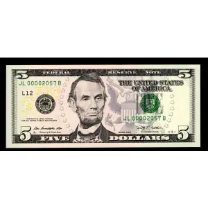 $5 2009  Small Size $5 Federal Reserve Notes 1994-L