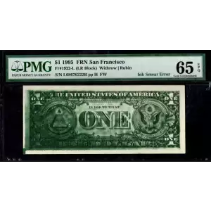 $1 1995 Green seal. Small Size $1 Federal Reserve Notes 1922-L