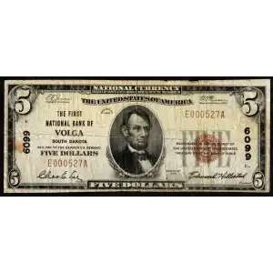 $5 1929 Small brown seal Small National Bank Notes 1800-1