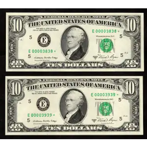 $10 1981-A. Treasury seal. Small Size $10 Federal Reserve Notes 2026-E* (2)