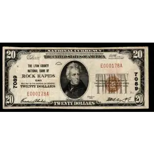 $20 1929 small brown seal. Small National Bank Notes 1802-1