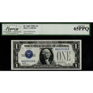 $1 1928-A blue seal. Small Silver Certificates 1601 (2)