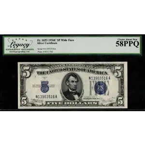 $5 1934-C blue seal. Small Silver Certificates 1653 (2)