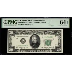 $20 1950-E. blue-Green seal. Small Size $20 Federal Reserve Notes 2064-L