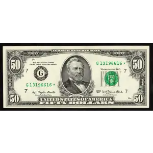$50 1977 blue-Green seal. Small Size $50 Federal Reserve Notes 2119-G*