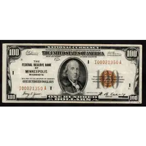 $100 1929 brown seal Small Federal Reserve Bank Notes 1890-I