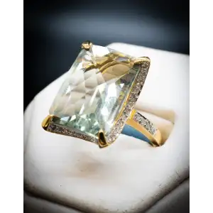 14k Yellow Gold Natural Diamonds + Fantasy Cut Large Green Stone Ring (3)