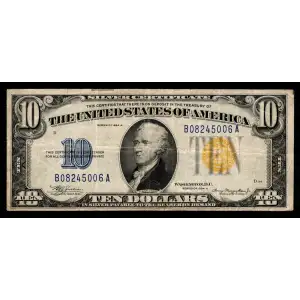 $10 1934-A yellow seal Emergency Notes Issued During WW2 2309 (2)