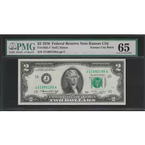 $2 1976 Green seal Small Size $2 Federal Reserve Notes 1935-J