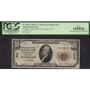 $10 1929 small brown seal. Small National Bank Notes 1801-1
