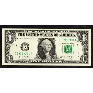 $1 2013 Green seal. Small Size $1 Federal Reserve Notes 3001-G