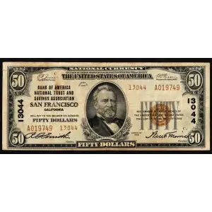 $50 1929 small brown seal. Small National Bank Notes 1803-2